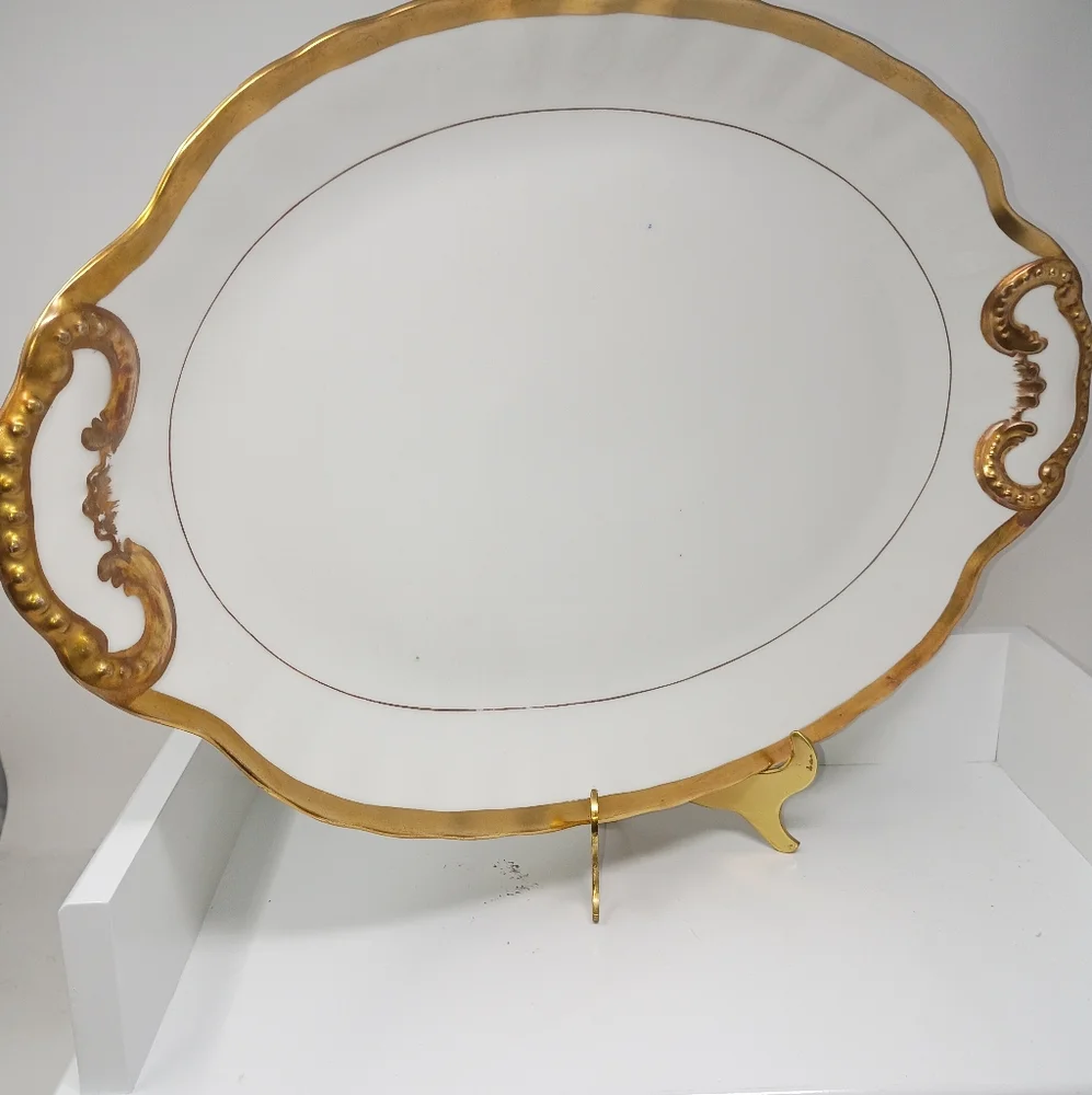Elegant Limoges Gold and White Oval Serving Platter